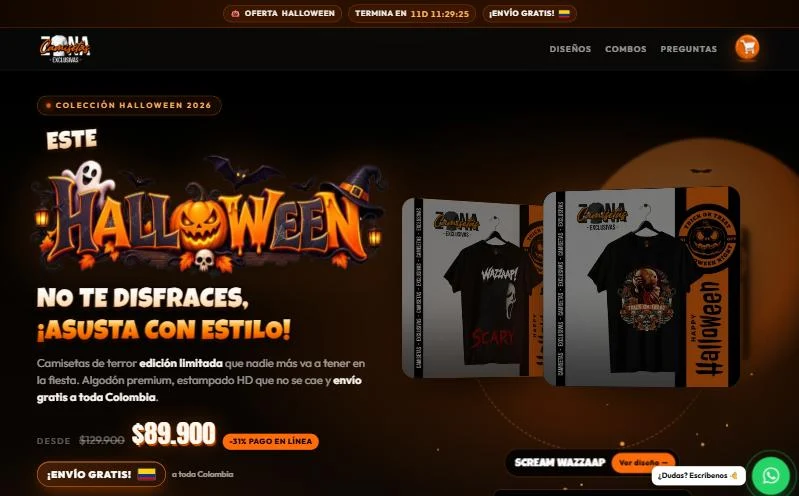 Landing de la colección de camisetas de Halloween 2026